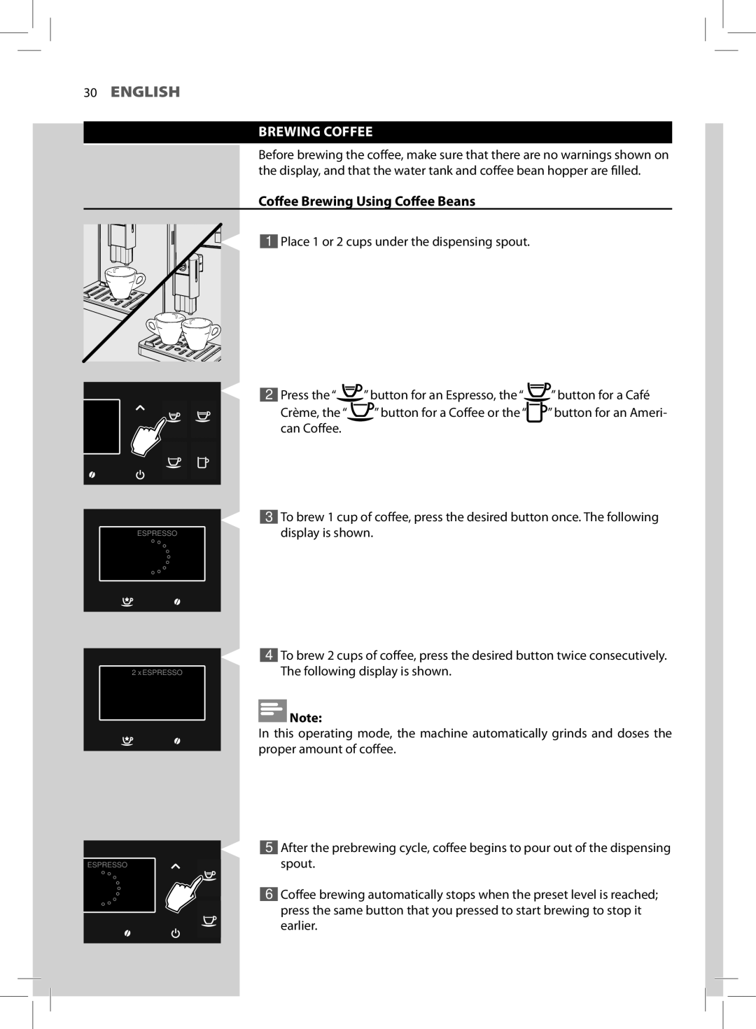 Philips HD8964 user manual Brewing Coffee, Coffee Brewing Using Coffee Beans 