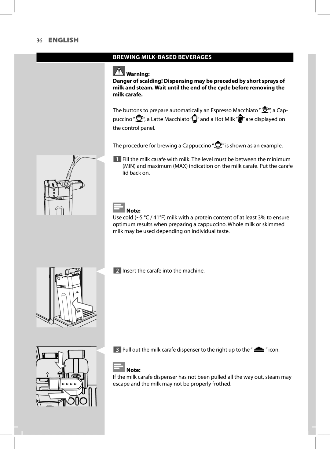 Philips HD8964 user manual Brewing MILK-BASED Beverages 