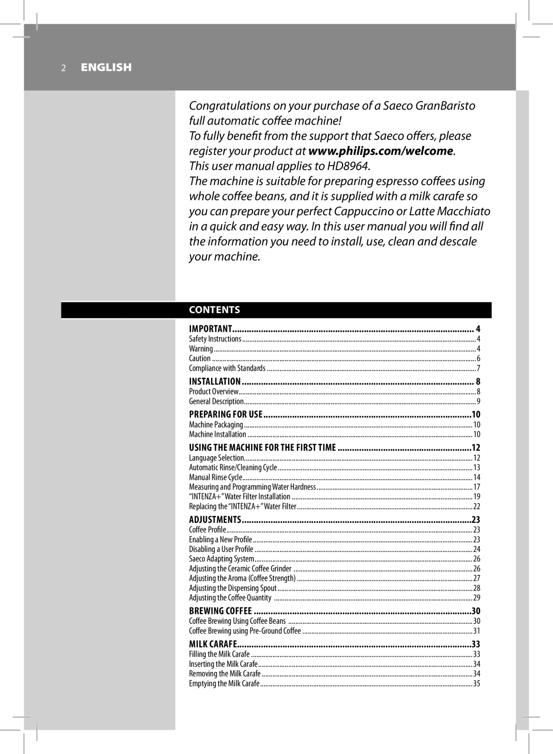 Philips HD8964 user manual Contents 