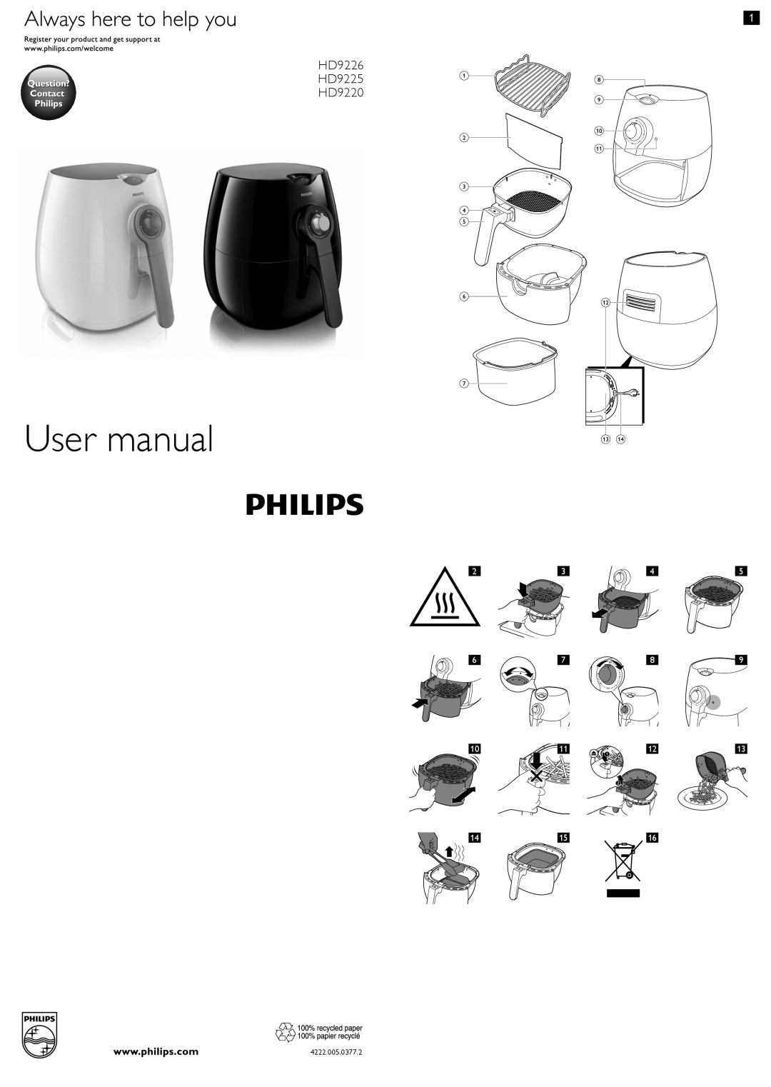 Philips user manual HD9226 HD9225 HD9220, 4222.005.0377.2 