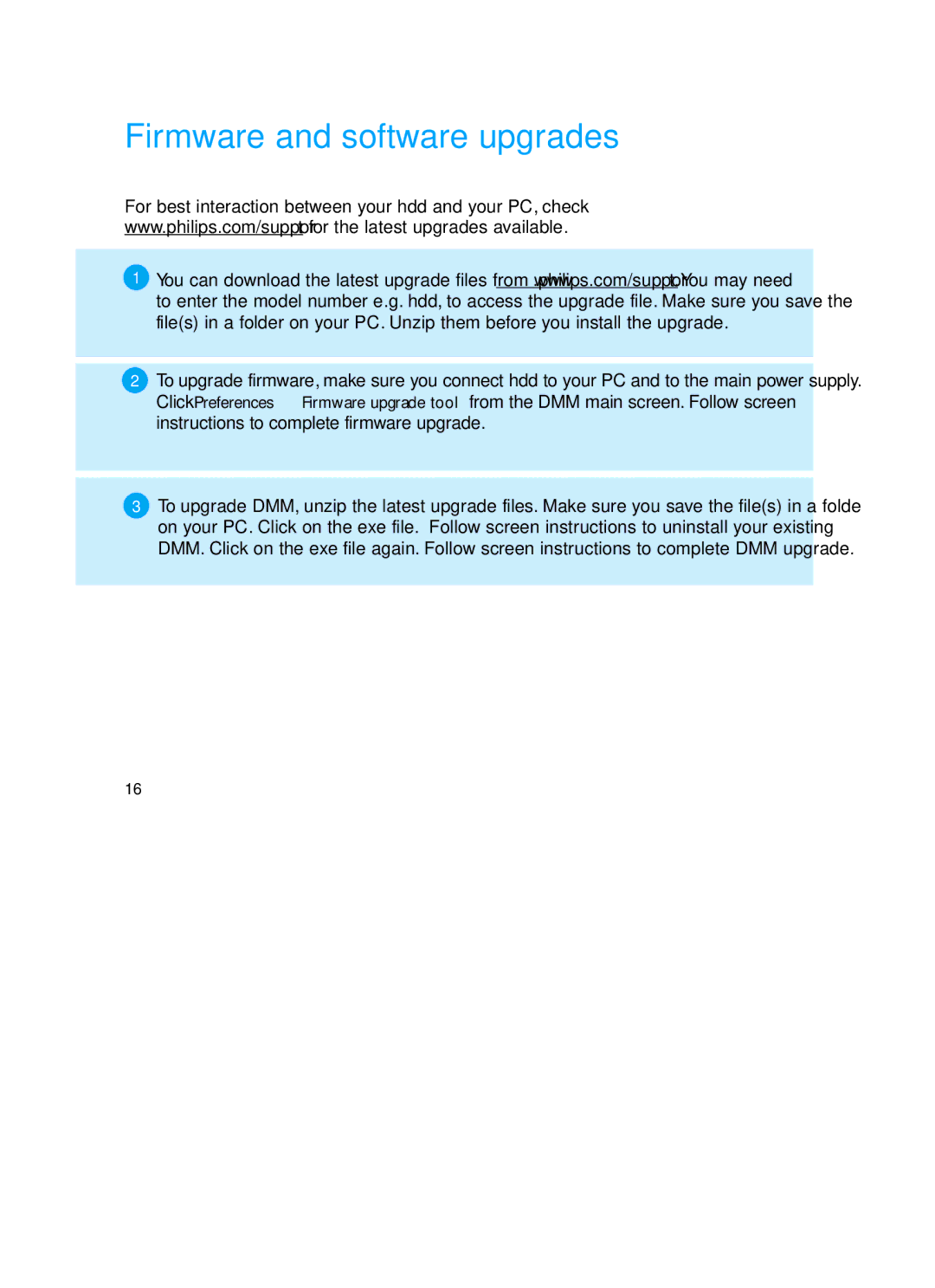 Philips HDD060 user manual Firmware and software upgrades 