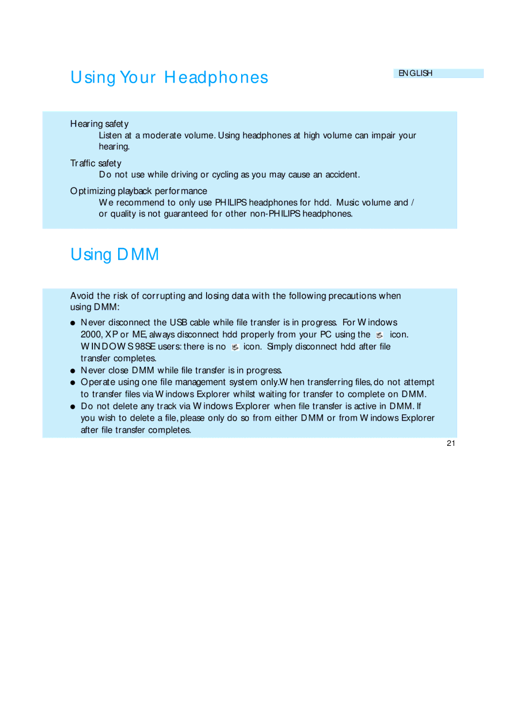 Philips HDD060 user manual Using Your Headphones, Using DMM 