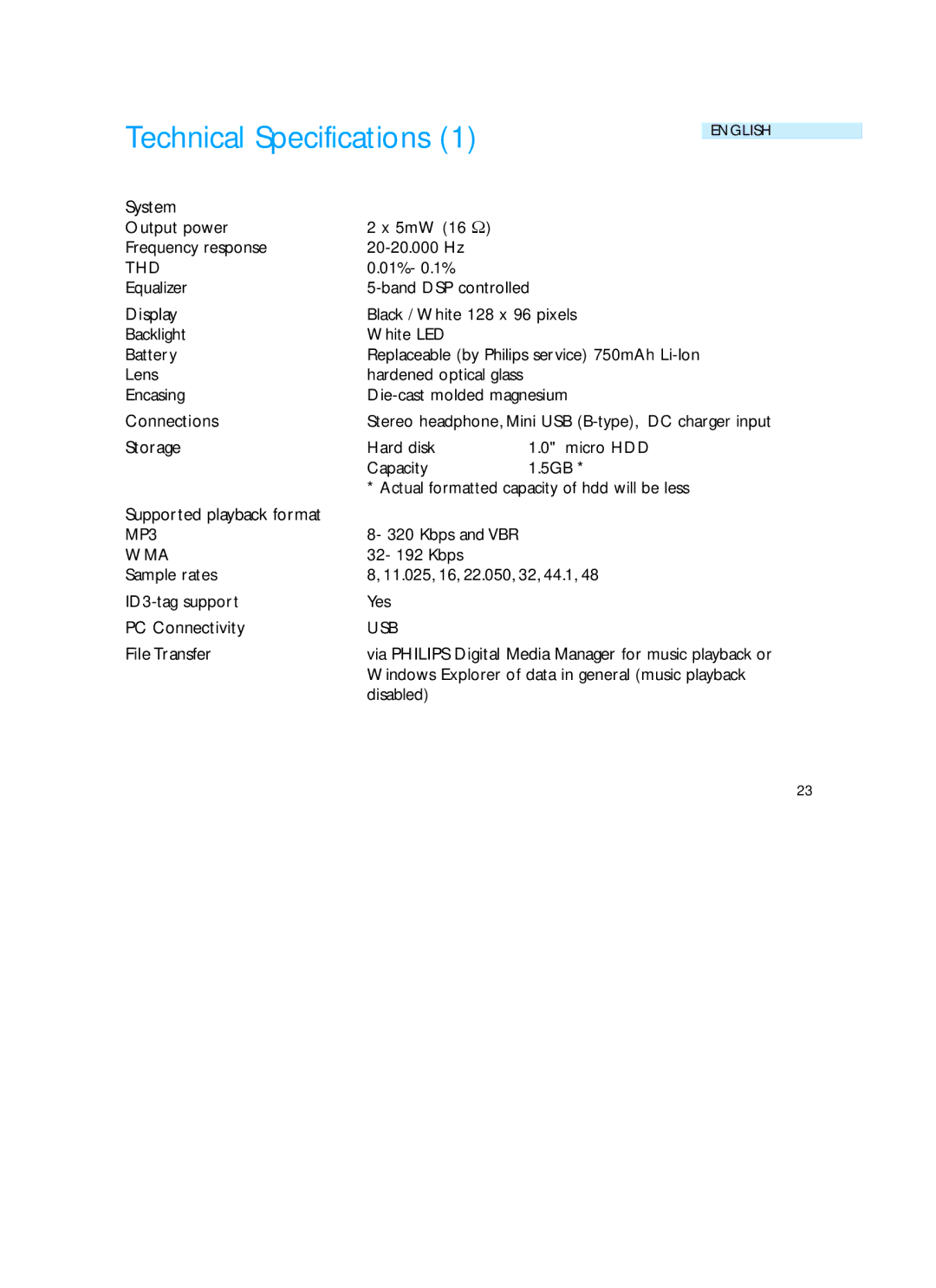 Philips HDD060 user manual Technical Specifications, Thd 