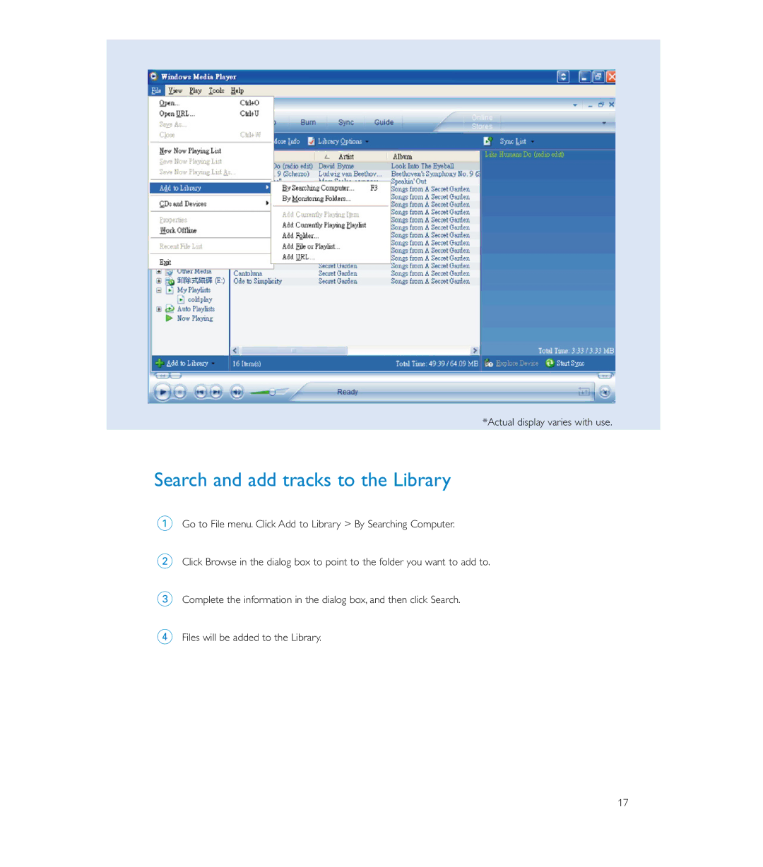 Philips HDD085 user manual Search and add tracks to the Library 