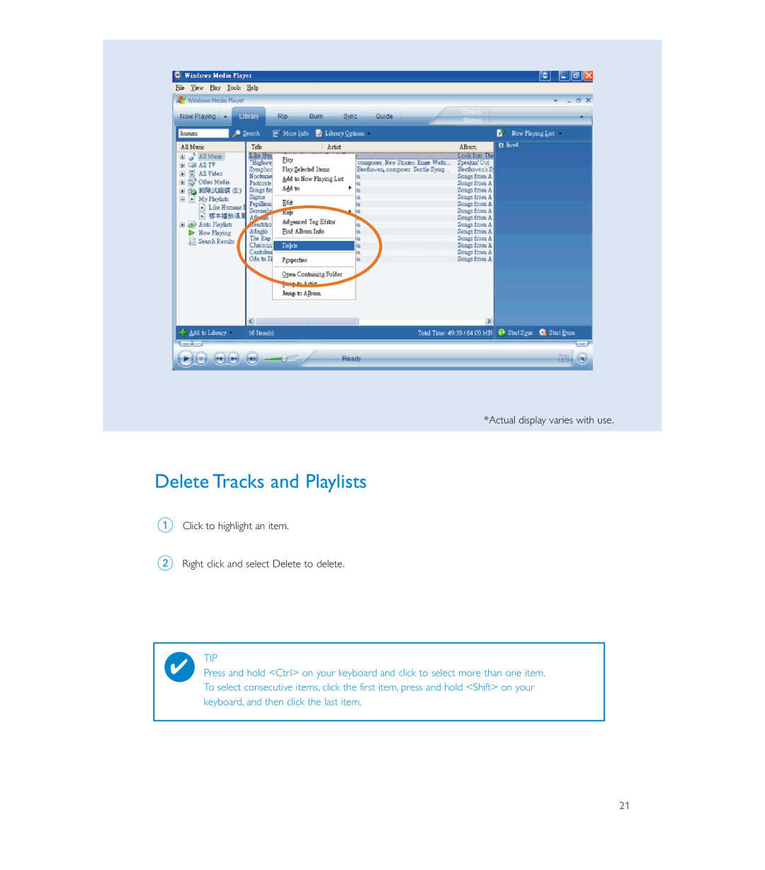 Philips HDD085 user manual Delete Tracks and Playlists 