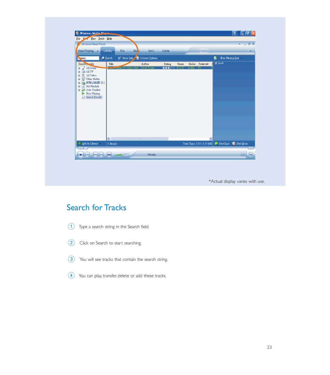 Philips HDD085 user manual Search for Tracks 