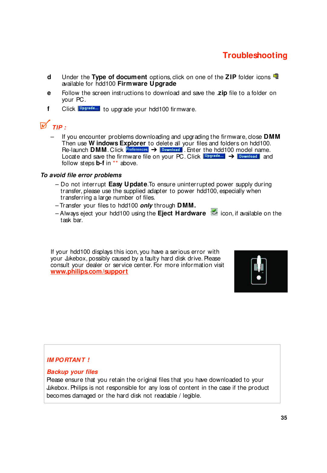 Philips HDD100 user manual Tip 