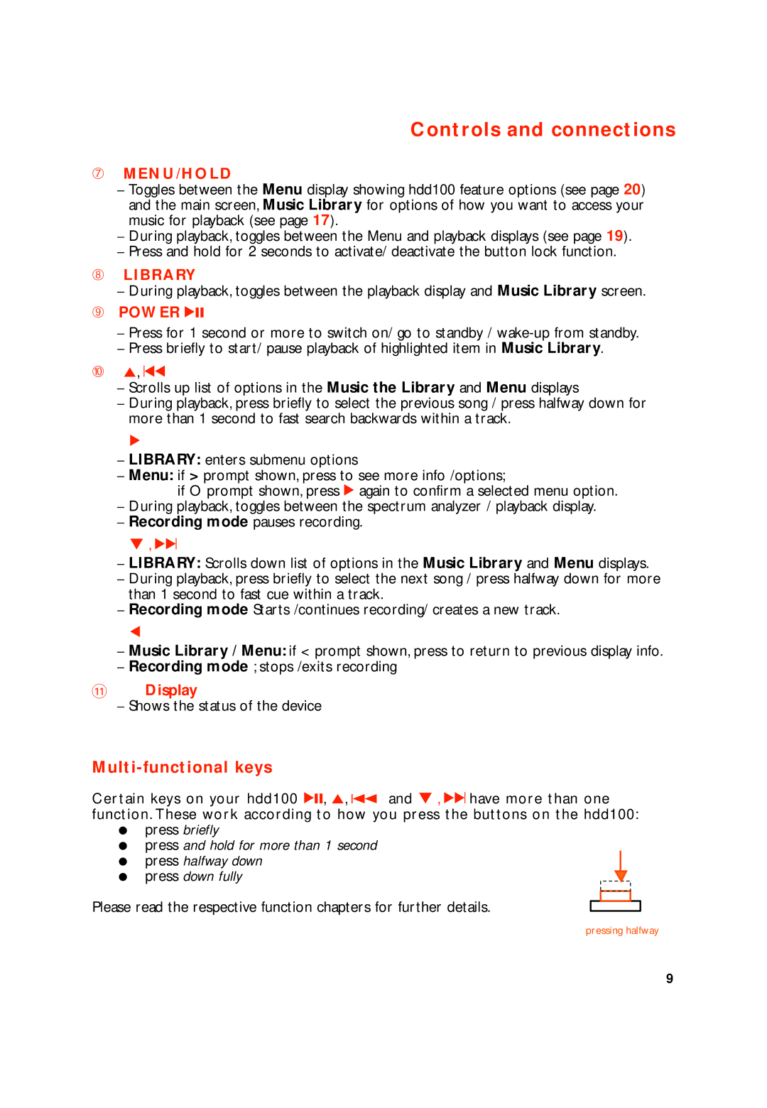 Philips HDD100 user manual Multi-functional keys, ➈ Power, Display 