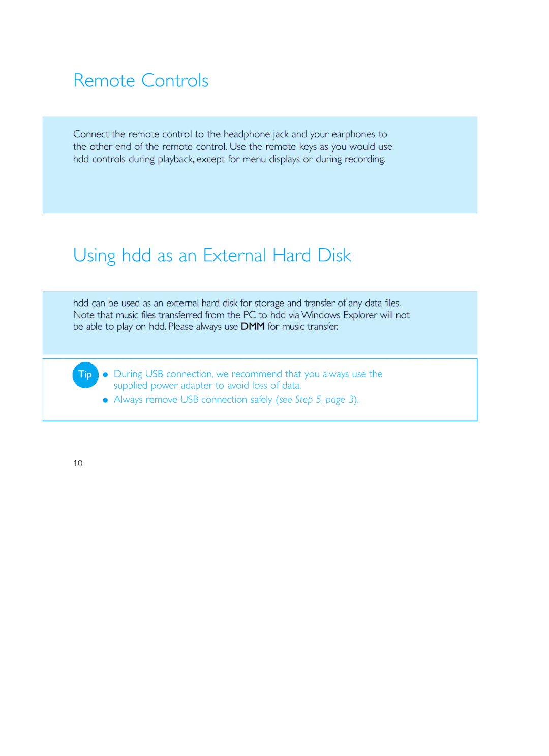 Philips HDD120 user manual Remote Controls, Using hdd as an External Hard Disk 