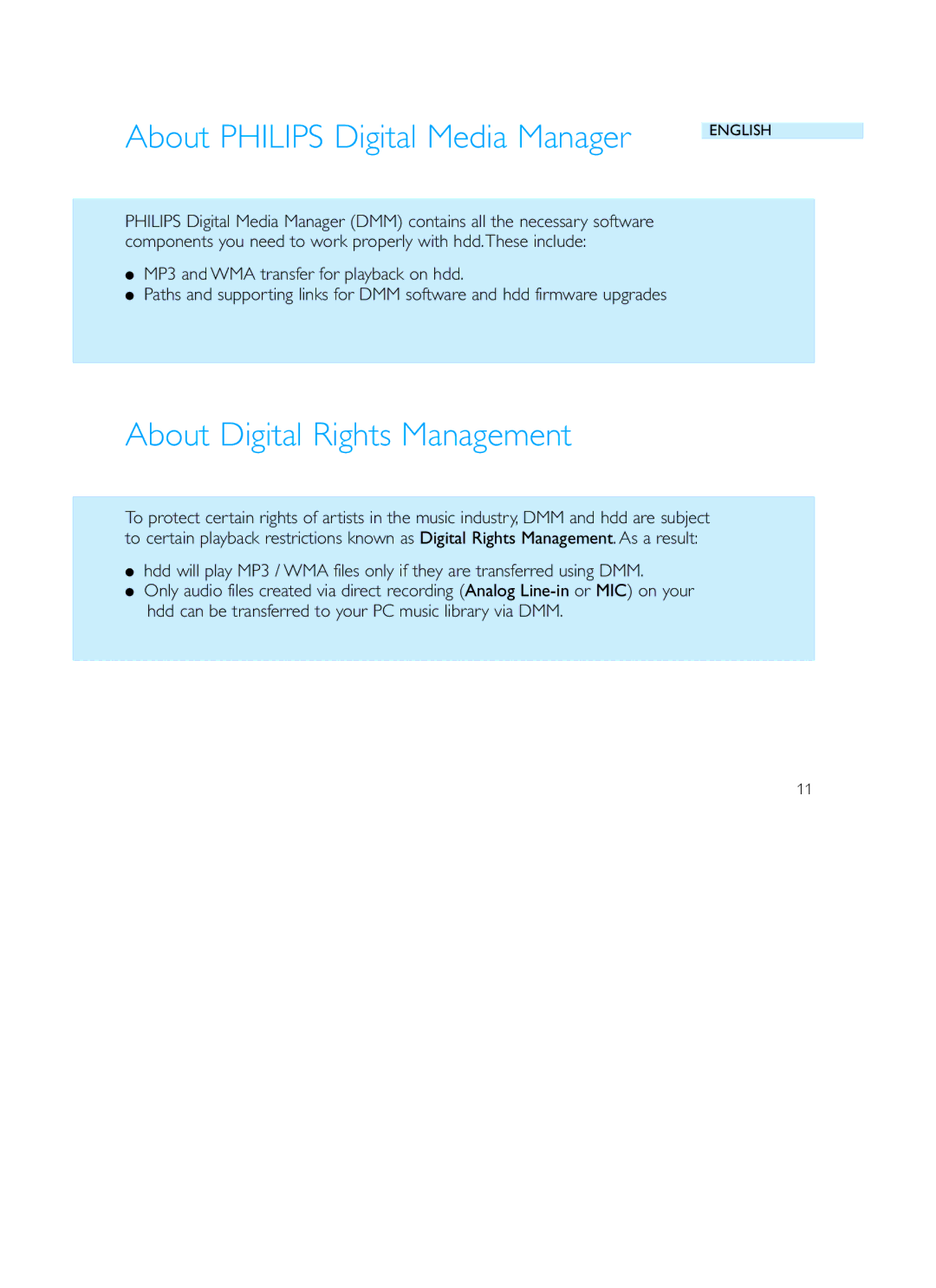 Philips HDD120 user manual About Philips Digital Media Manager, About Digital Rights Management 