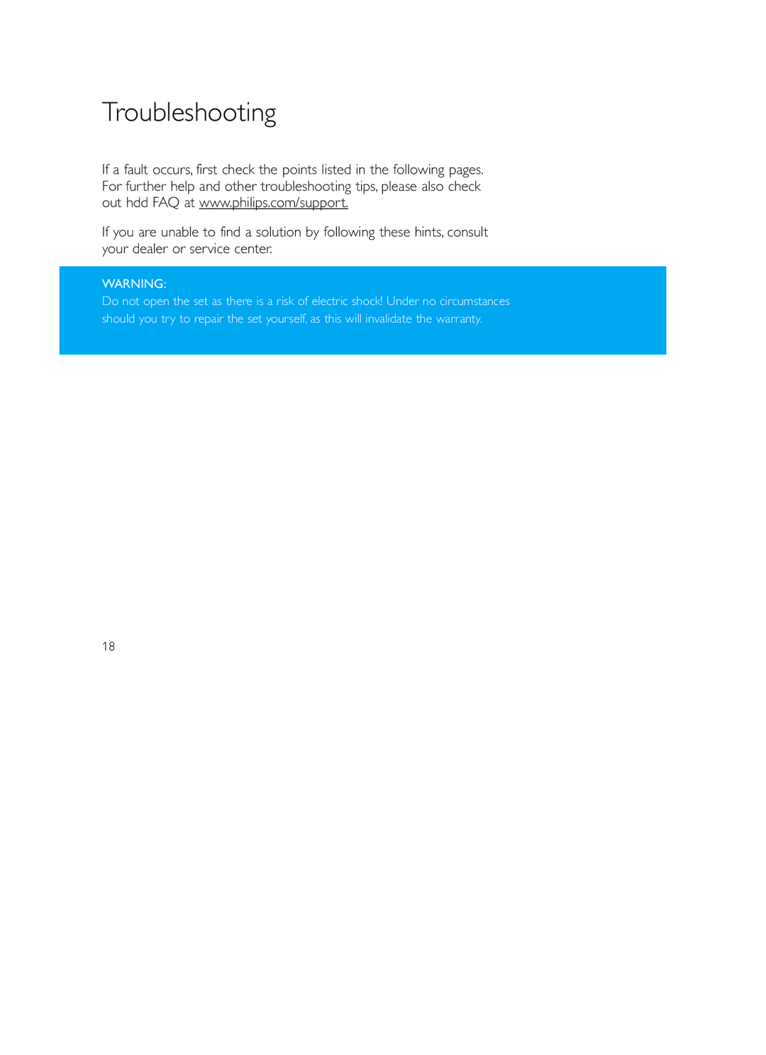 Philips HDD120 user manual Troubleshooting 