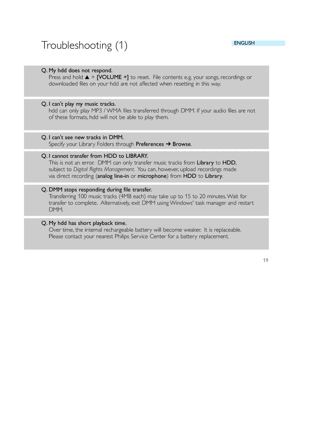 Philips HDD120 user manual My hdd does not respond 