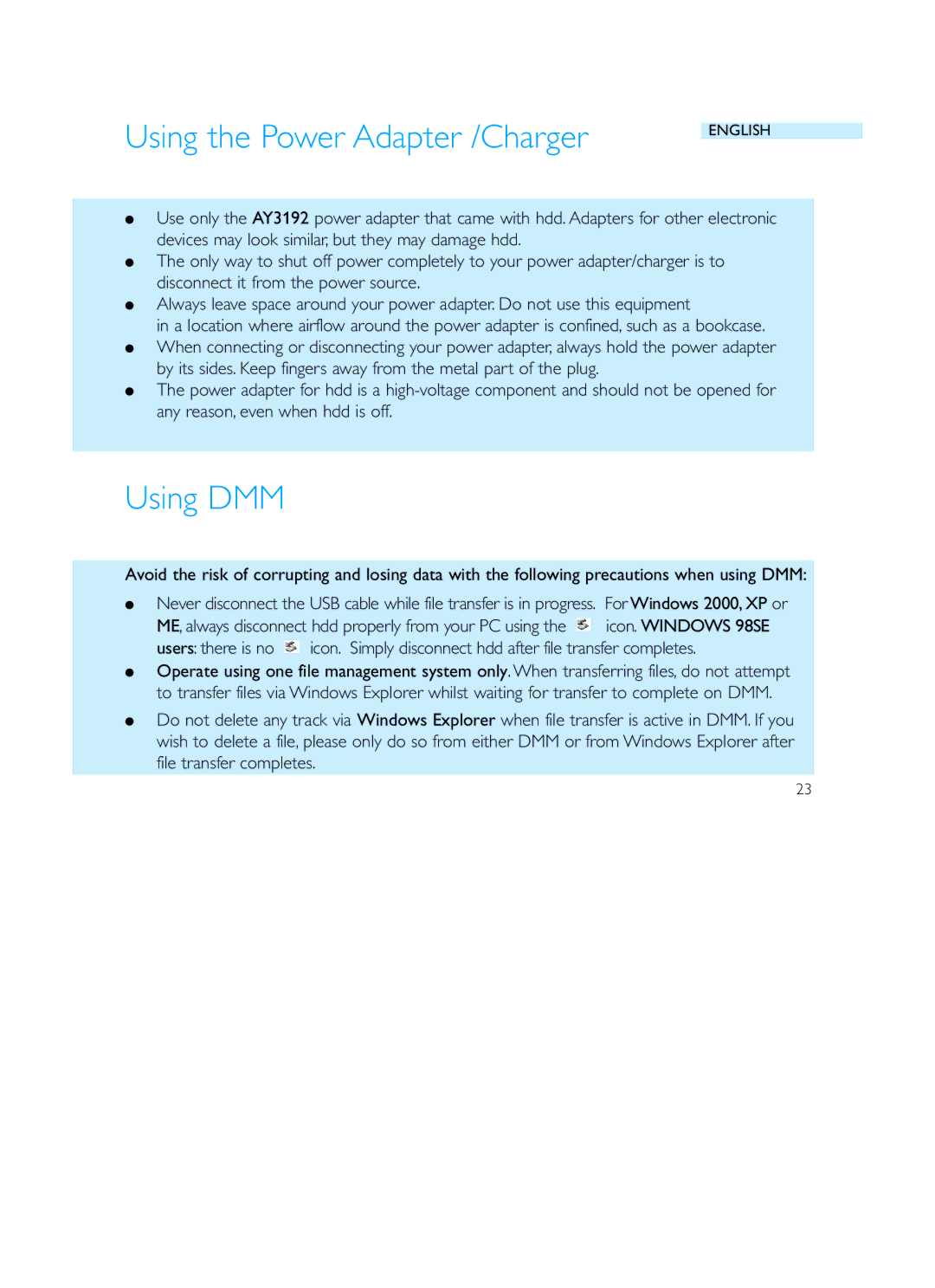 Philips HDD120 user manual Using the Power Adapter /Charger, Using DMM 