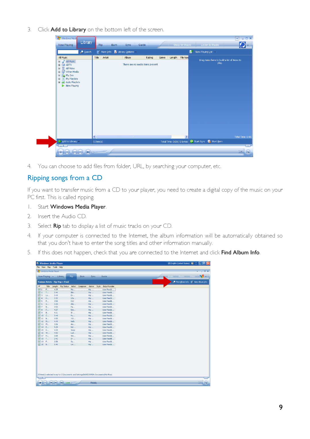 Philips HDD1420, HDD1630, HDD1830, HDD1835, HDD1820, HDD1635, HDD1620, HDD1430 user manual Ripping songs from a CD 