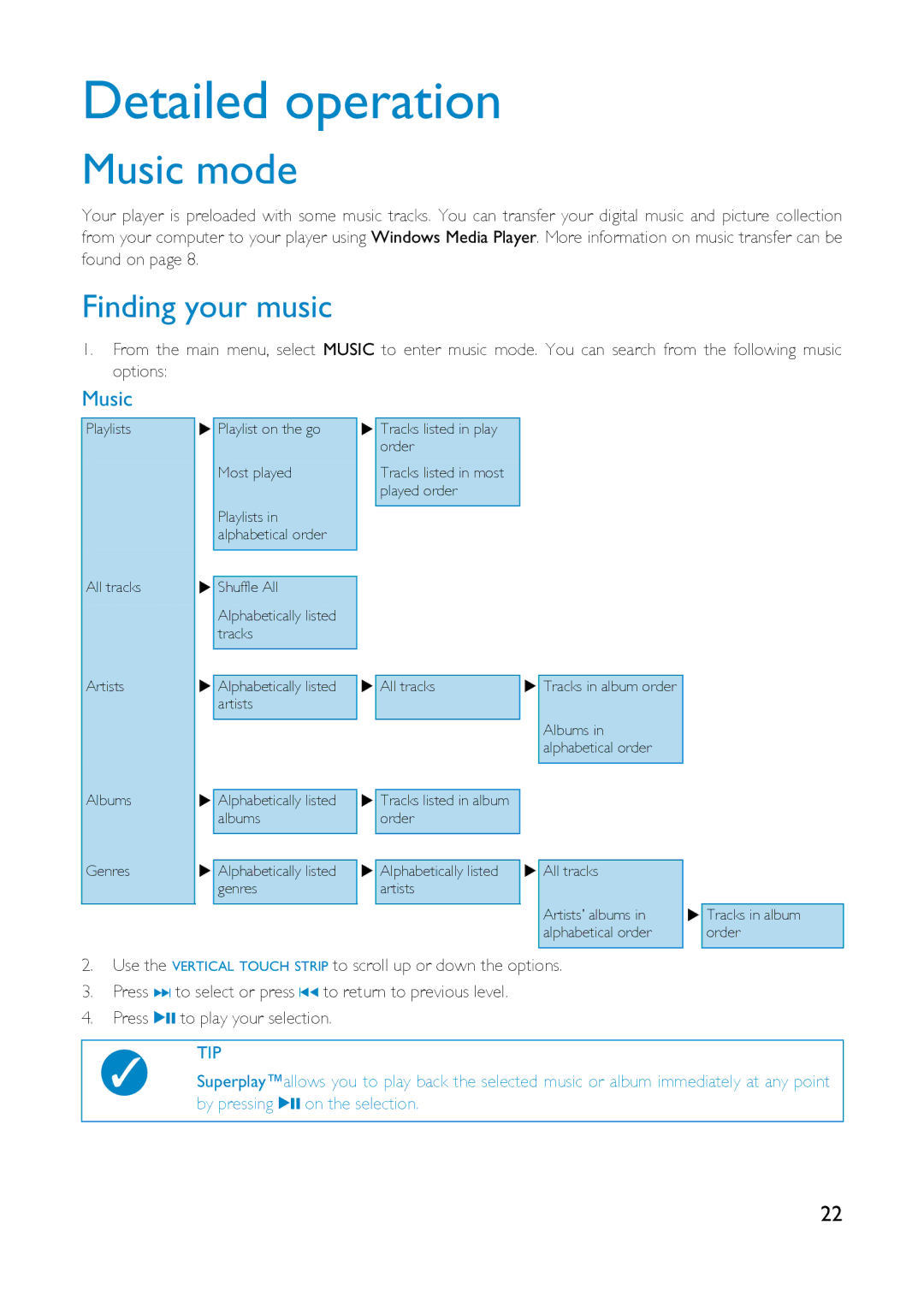 Philips HDD1820, HDD1630, HDD1830, HDD1835, HDD1635, HDD1620, HDD1420, HDD1430 user manual Music mode, Finding your music 