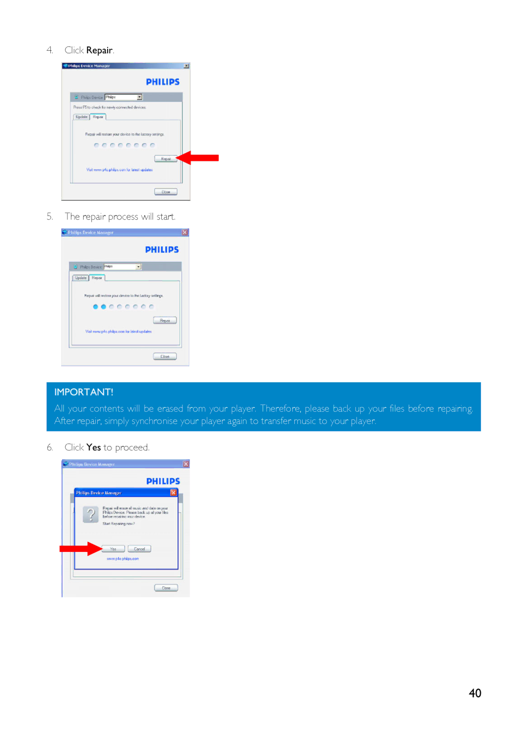 Philips HDD1620, HDD1630, HDD1830, HDD1835, HDD1820, HDD1635, HDD1420, HDD1430 user manual Click Yes to proceed 