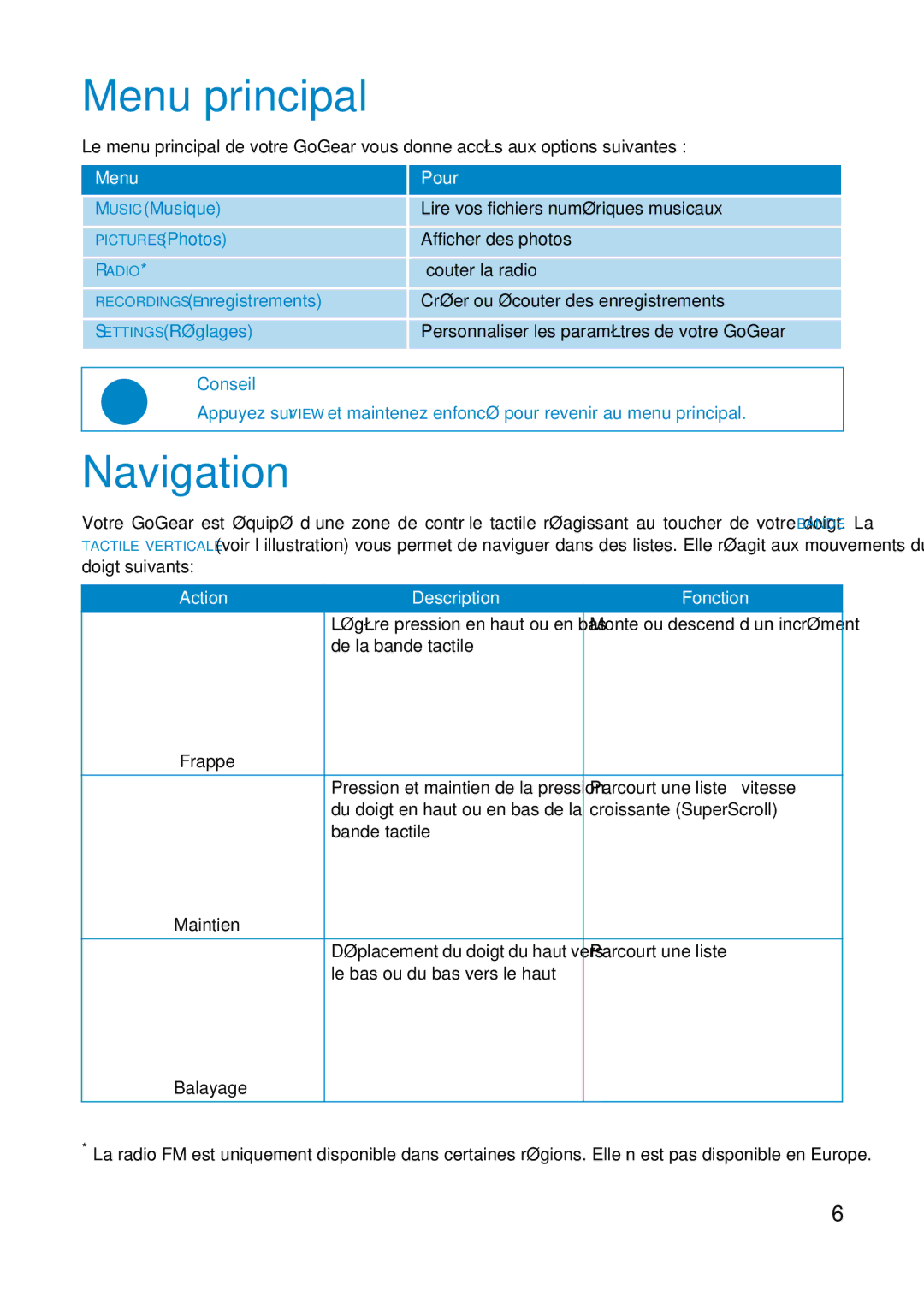 Philips HDD1830, HDD1630 user manual Menu principal, Navigation 