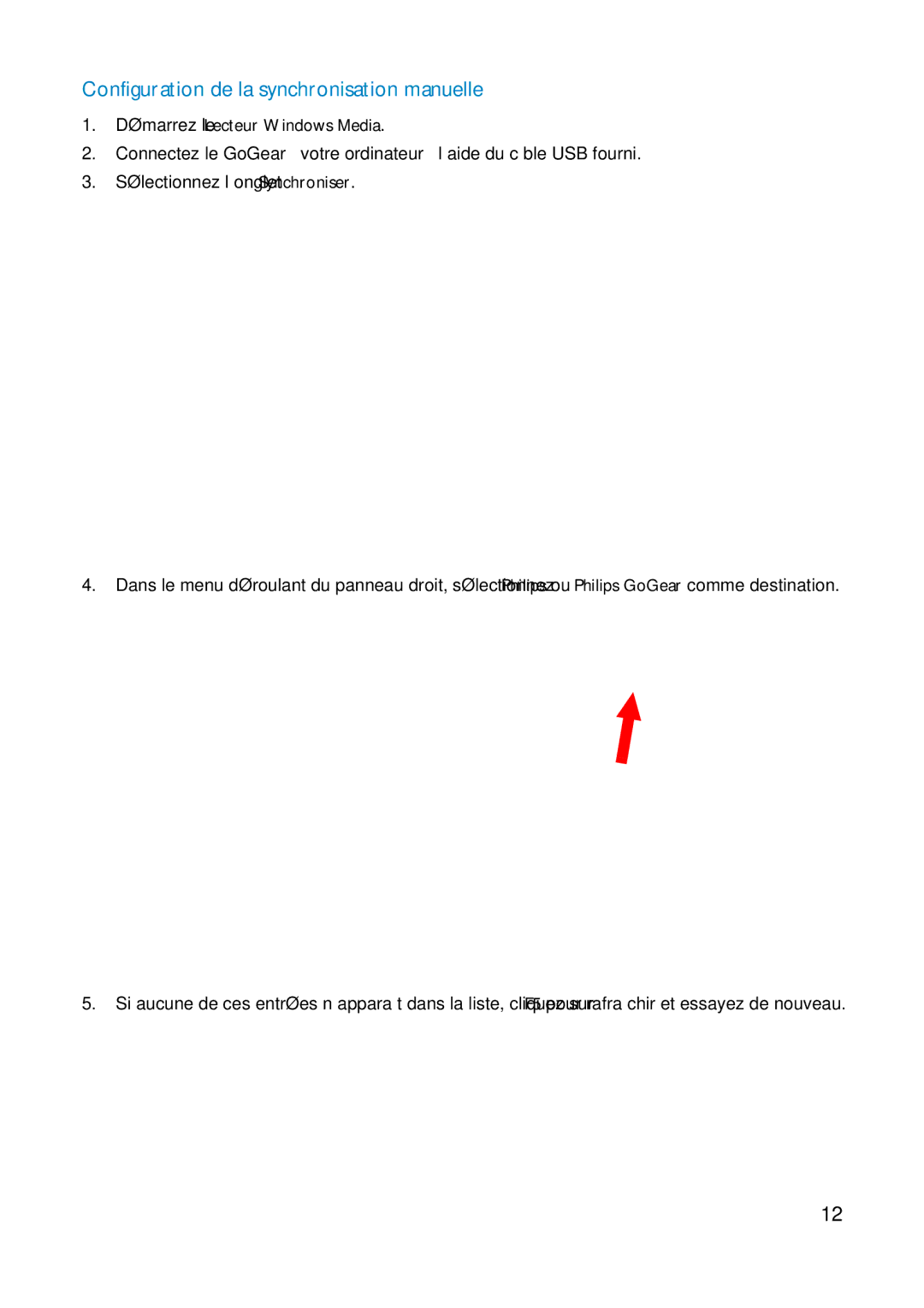 Philips HDD1830, HDD1630 user manual Configuration de la synchronisation manuelle 