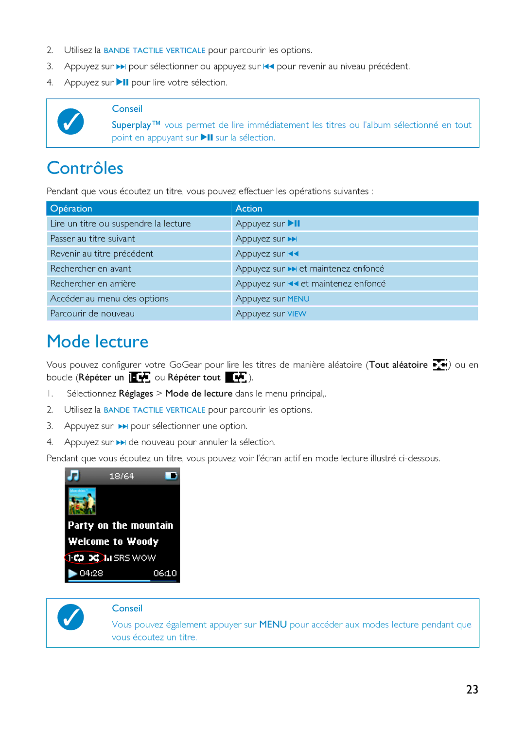 Philips HDD1630, HDD1830 user manual Contrôles, Mode lecture 