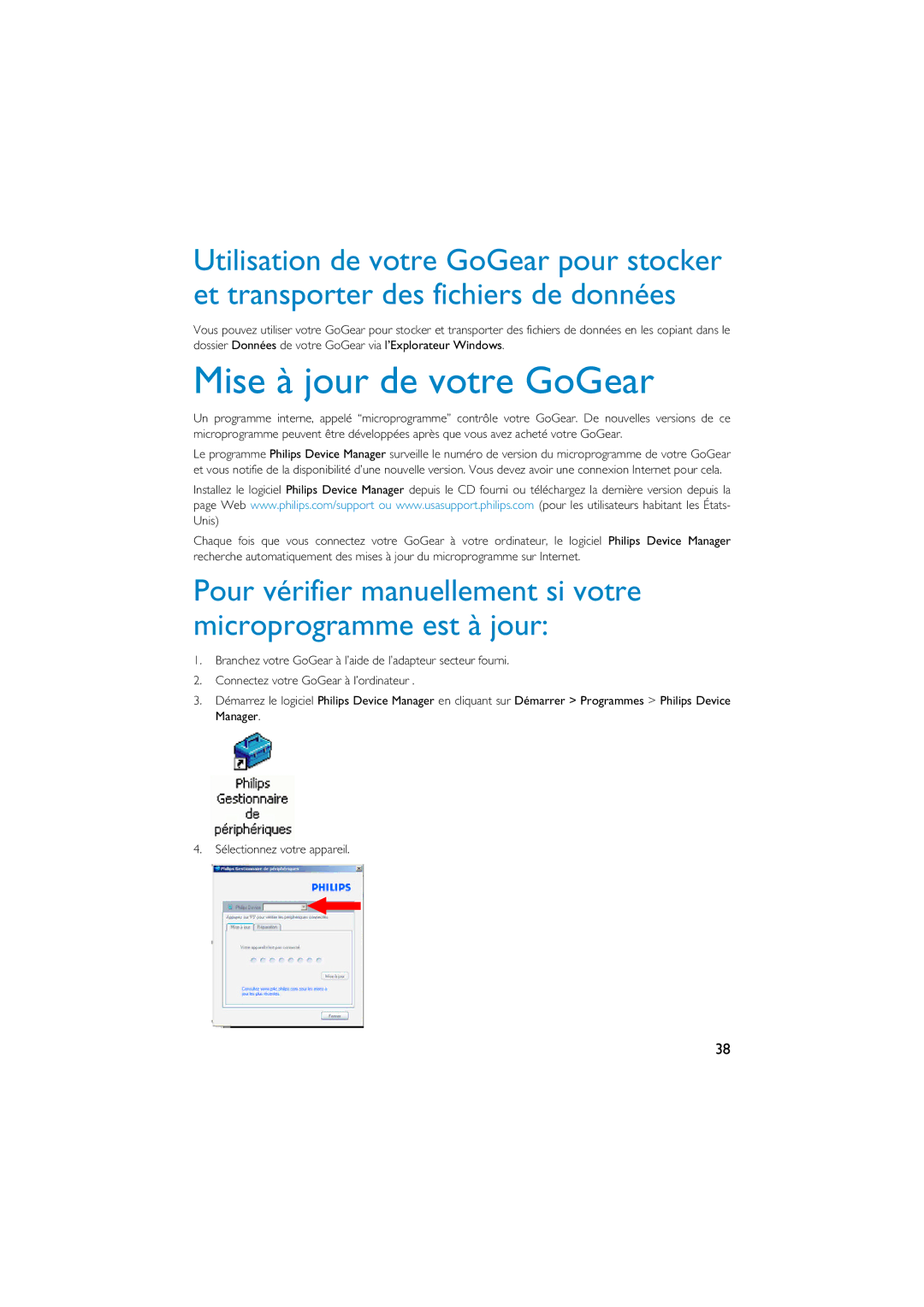 Philips HDD1830, HDD1630 user manual Mise à jour de votre GoGear 