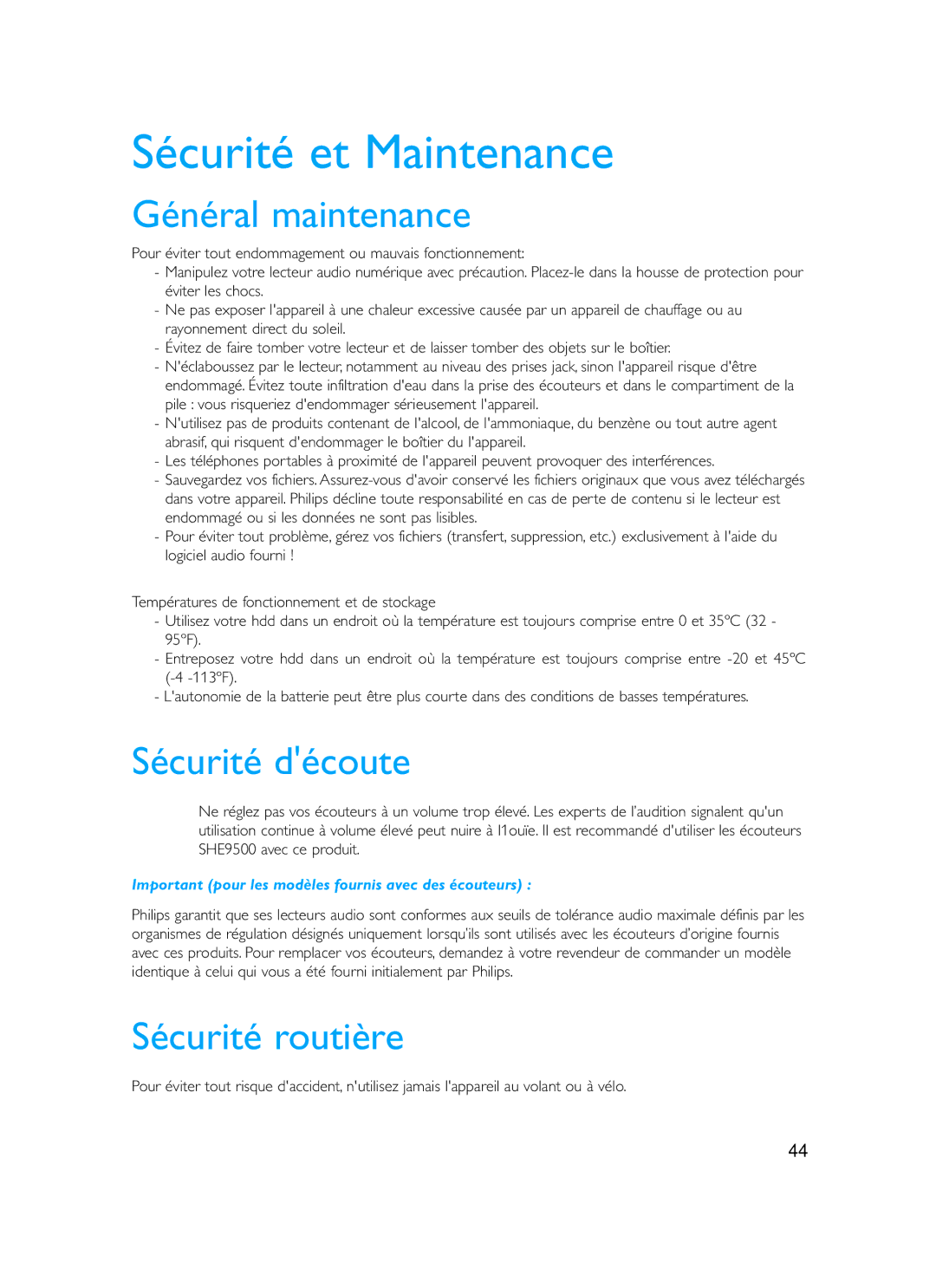 Philips HDD1830, HDD1630 user manual Sécurité et Maintenance 