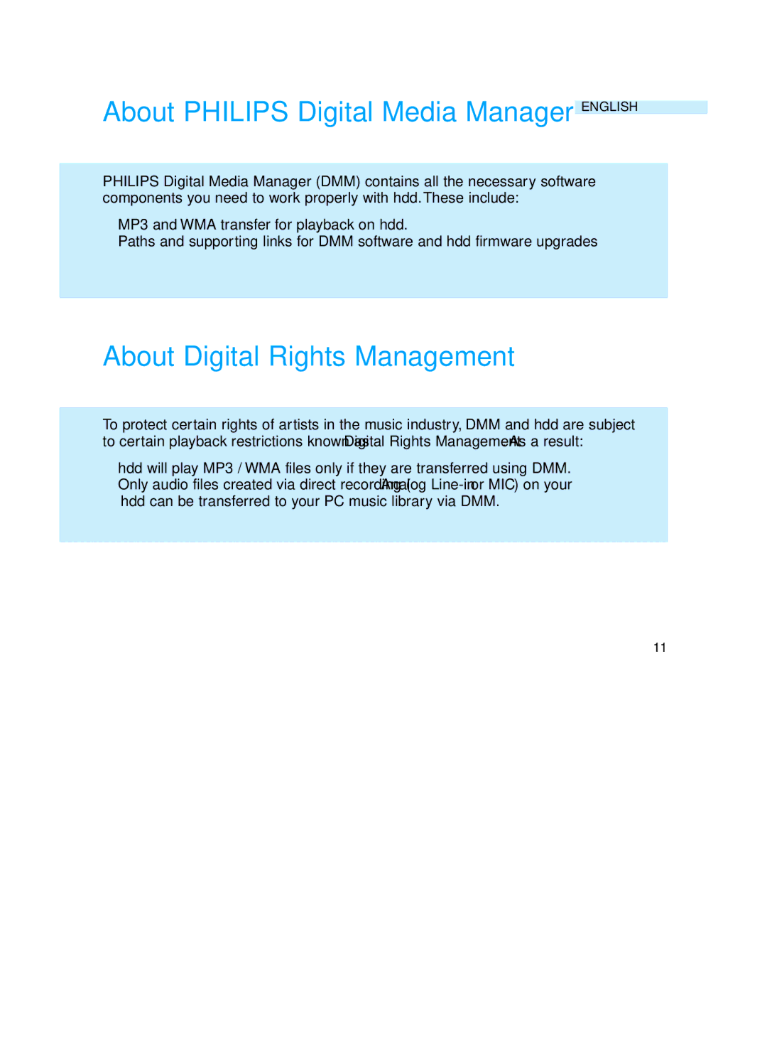 Philips HDD17B user manual About Philips Digital Media Manager, About Digital Rights Management 