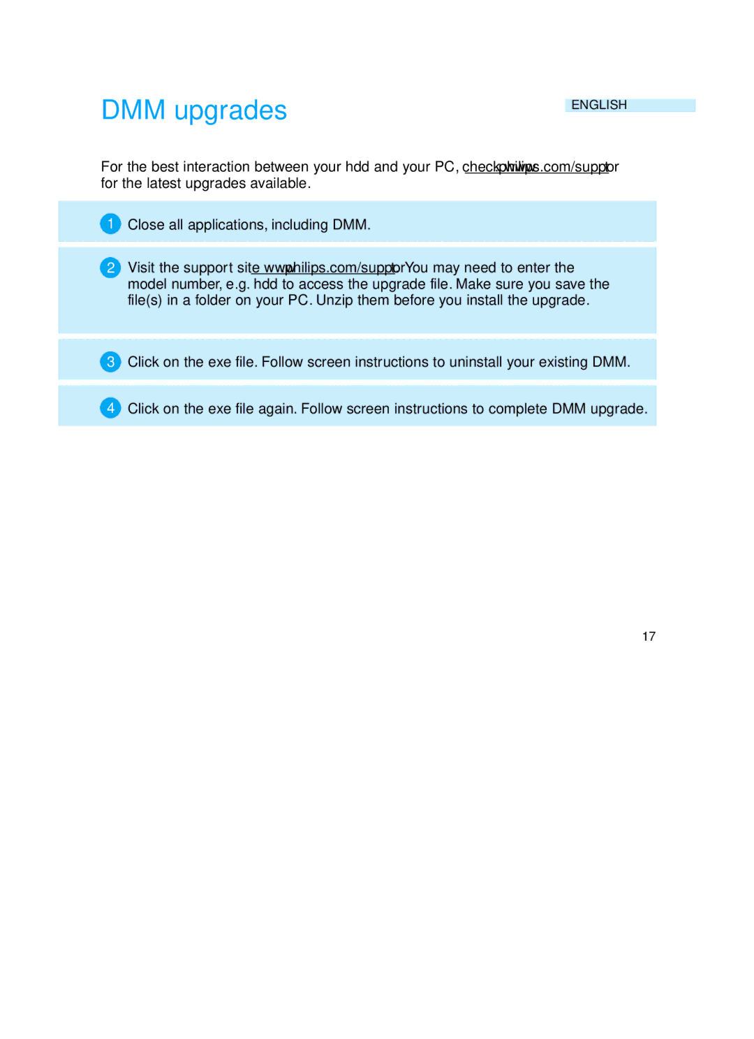 Philips HDD17B user manual DMM upgrades 