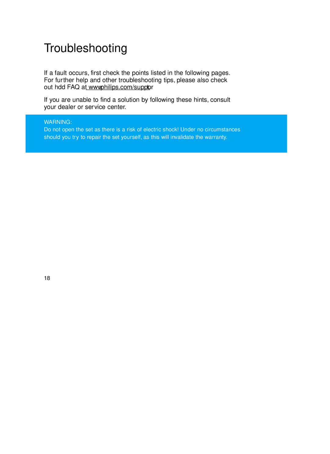 Philips HDD17B user manual Troubleshooting 