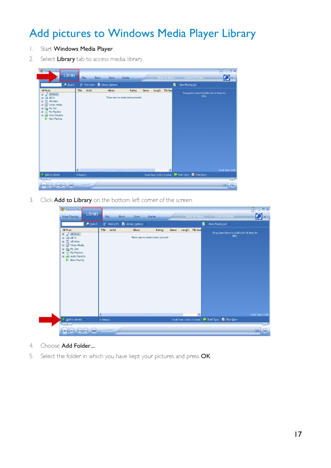 Philips HDD1835 user manual Add pictures to Windows Media Player Library 