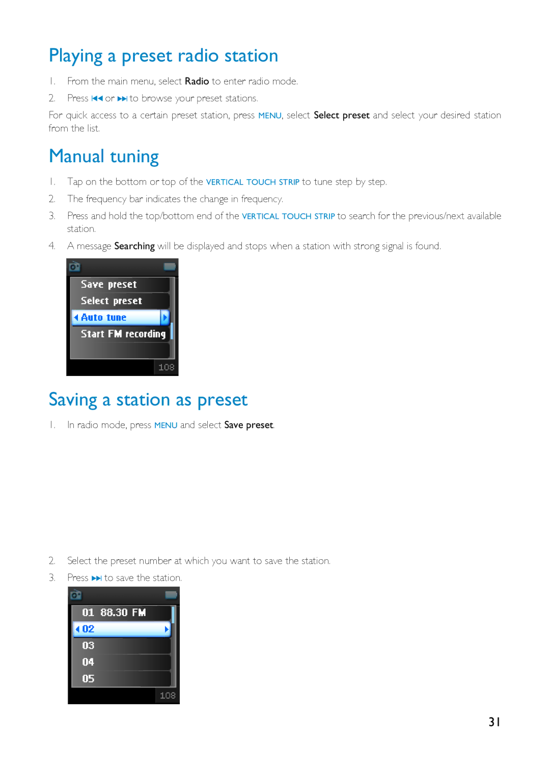 Philips HDD1835 user manual Playing a preset radio station, Manual tuning, Saving a station as preset 