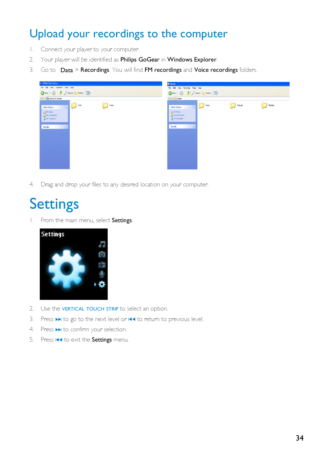 Philips HDD1835 user manual Settings, Upload your recordings to the computer 