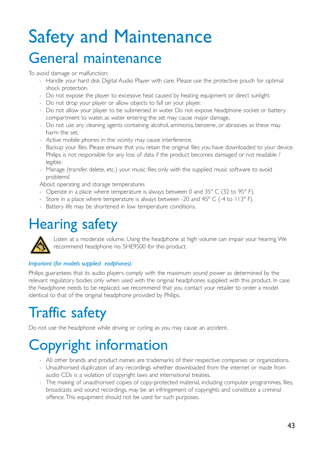 Philips HDD1835 user manual Safety and Maintenance 