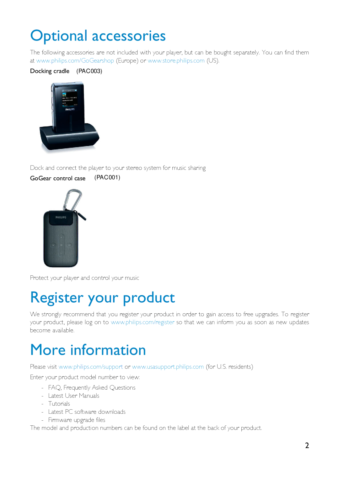 Philips HDD1835 user manual Optional accessories, Register your product More information 