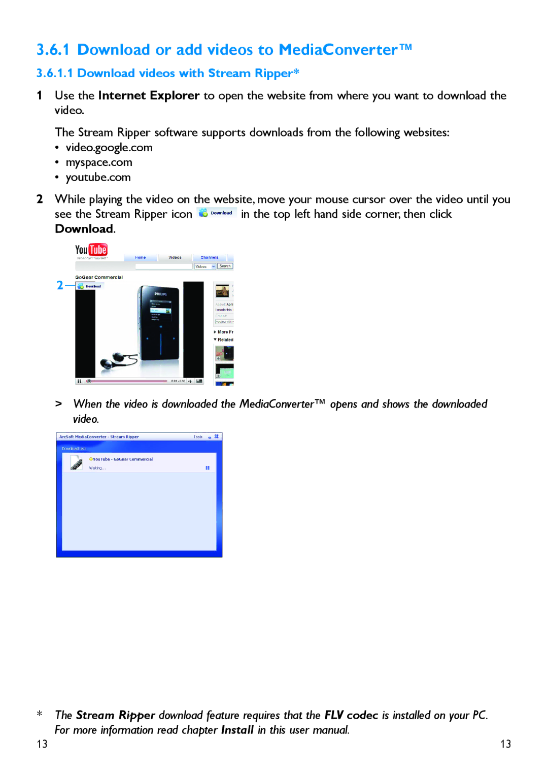 Philips HDD1835/37, SA60XX manual Download or add videos to MediaConverter, Download videos with Stream Ripper 