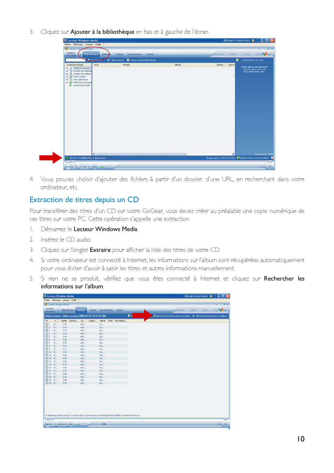 Philips HDD6320, HD6630, HDD6335 user manual Extraction de titres depuis un CD 