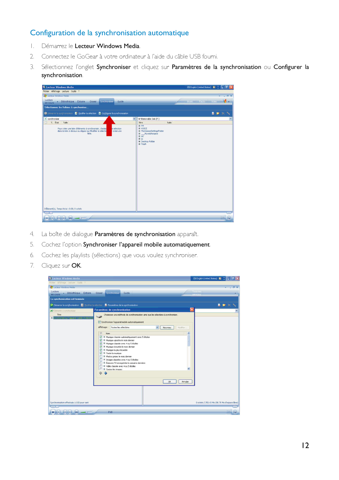 Philips HDD6320, HD6630, HDD6335 user manual Configuration de la synchronisation automatique 