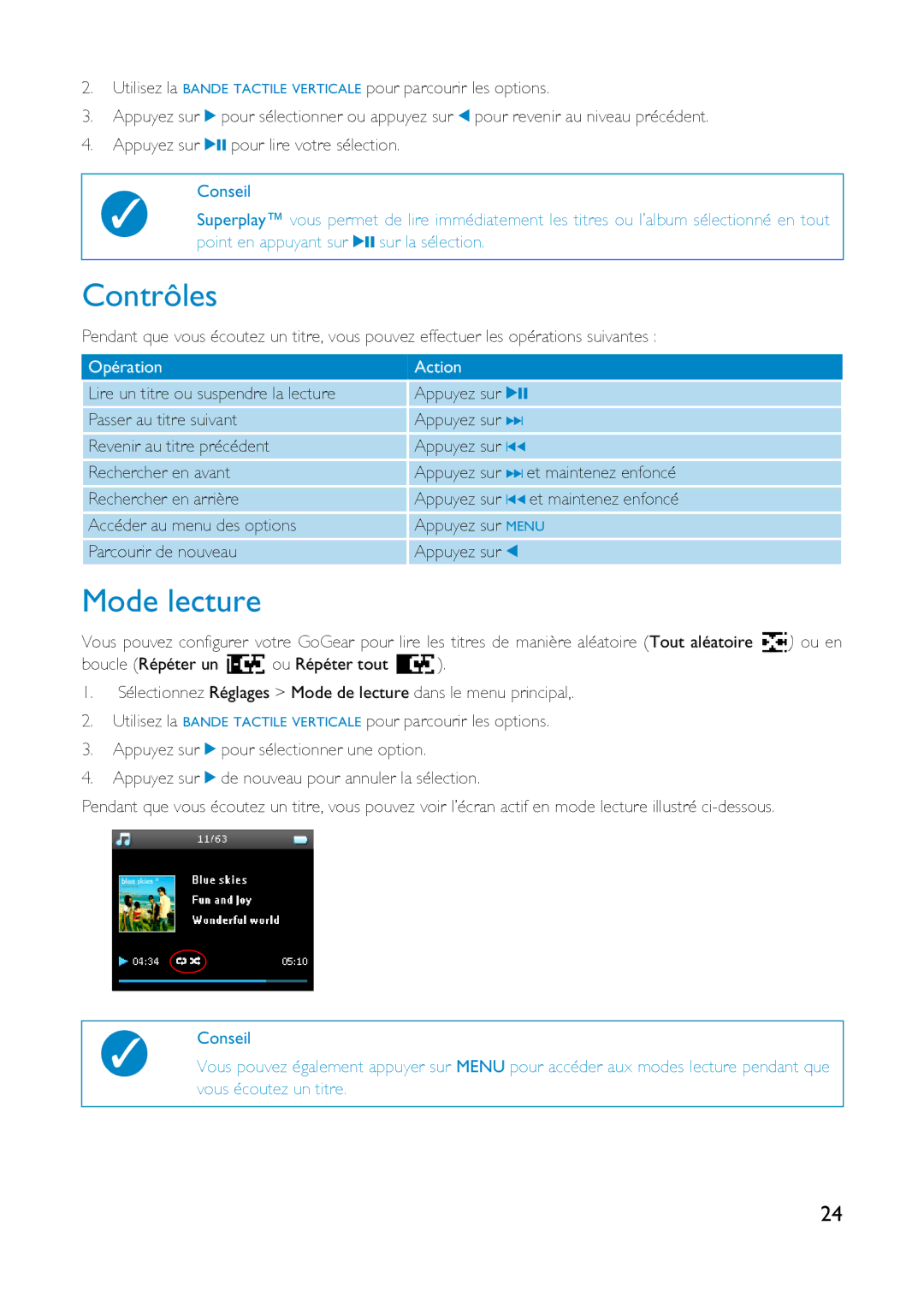 Philips HDD6320, HD6630, HDD6335 user manual Contrôles, Mode lecture 