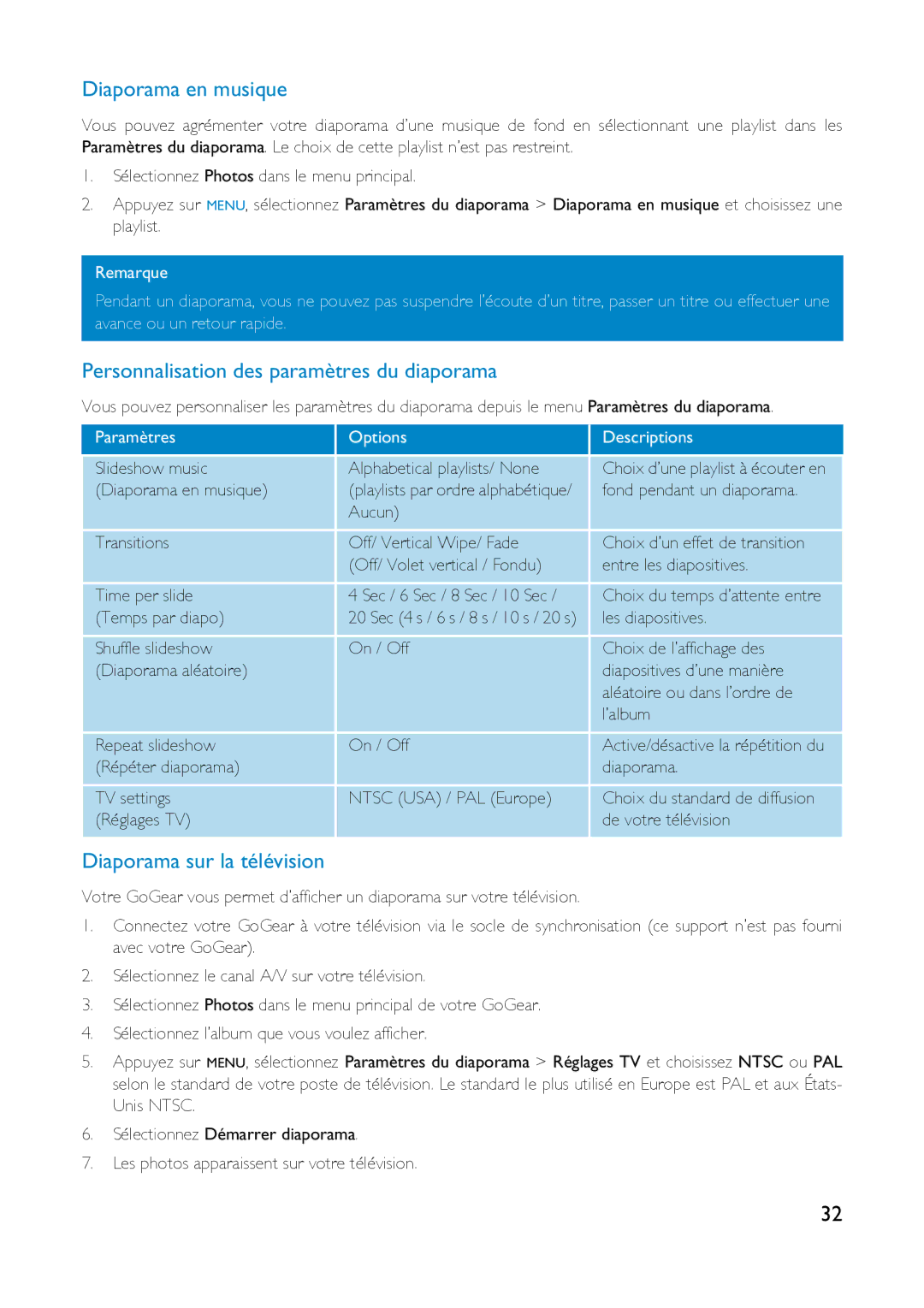 Philips HDD6320, HD6630, HDD6335 user manual Diaporama en musique, Personnalisation des paramètres du diaporama 