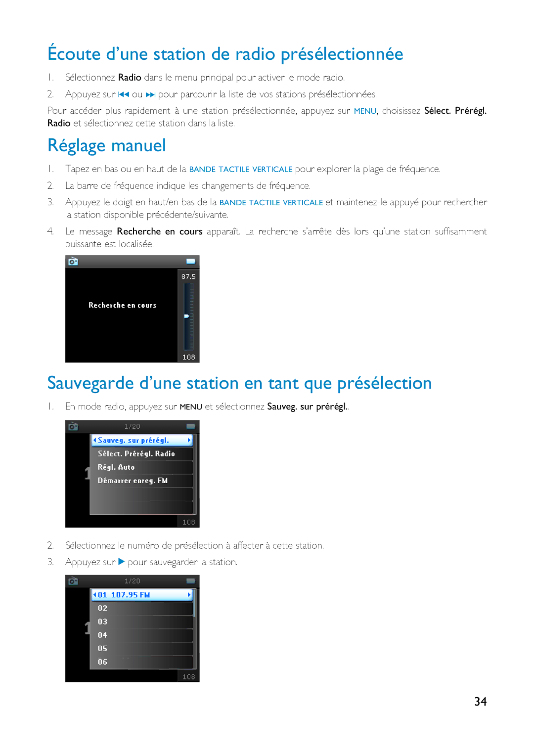 Philips HDD6320, HD6630, HDD6335 user manual Écoute d’une station de radio présélectionnée, Réglage manuel 