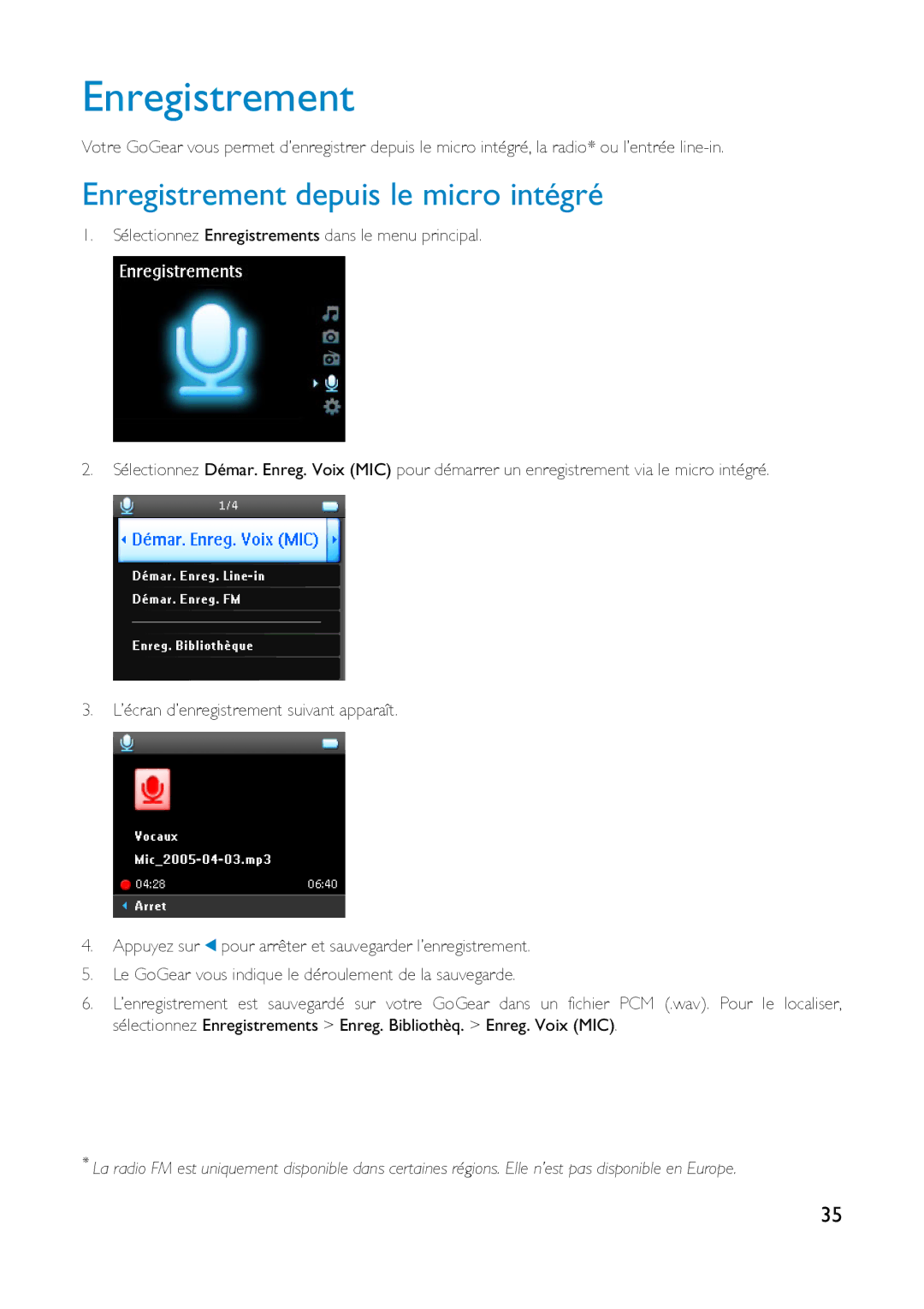 Philips HDD6320, HD6630, HDD6335 user manual Enregistrement depuis le micro intégré 