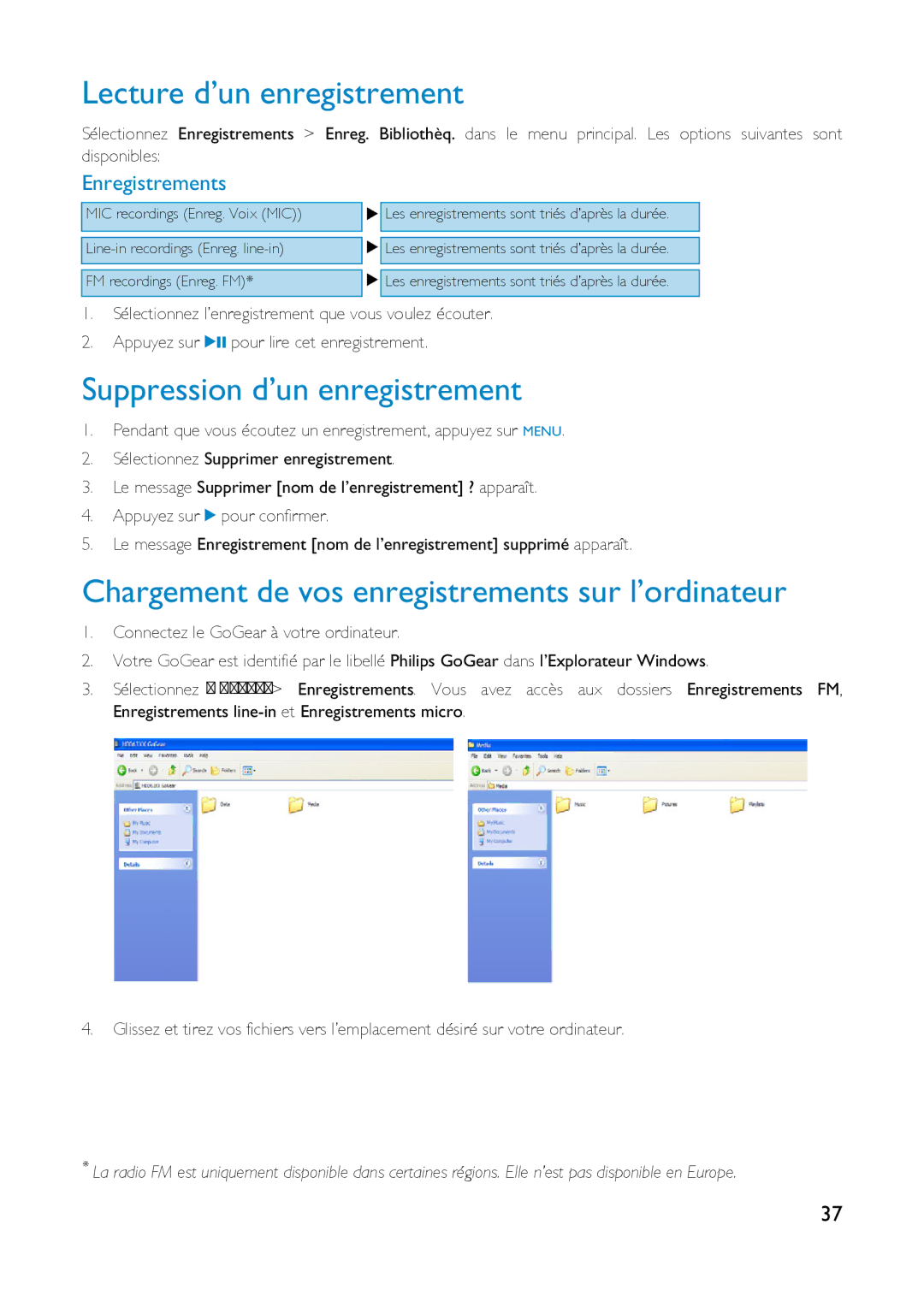 Philips HDD6320, HD6630, HDD6335 Lecture d’un enregistrement, Suppression d’un enregistrement, Enregistrements 