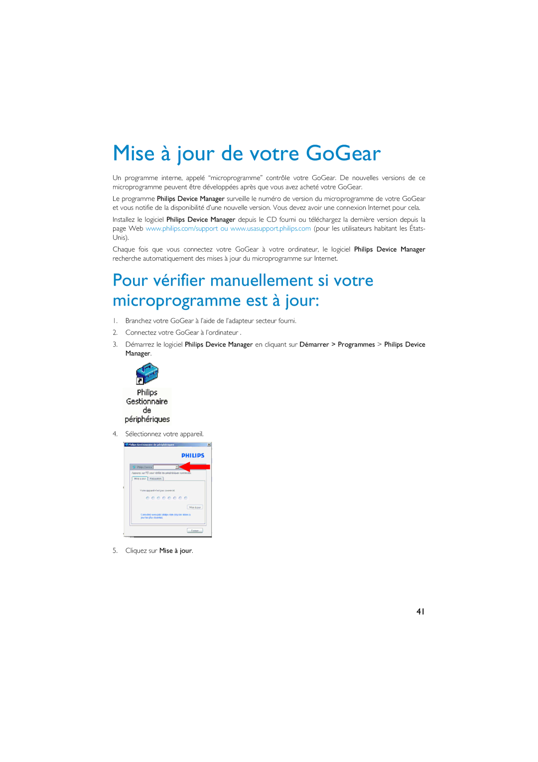 Philips HDD6320, HD6630, HDD6335 user manual Mise à jour de votre GoGear 