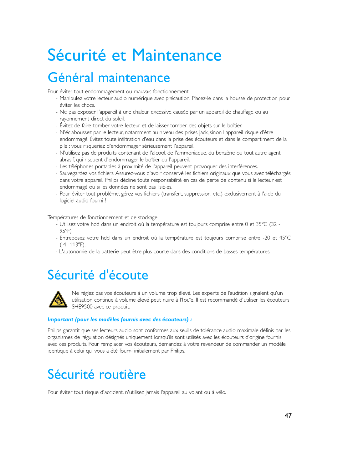 Philips HDD6320, HD6630, HDD6335 user manual Sécurité et Maintenance 