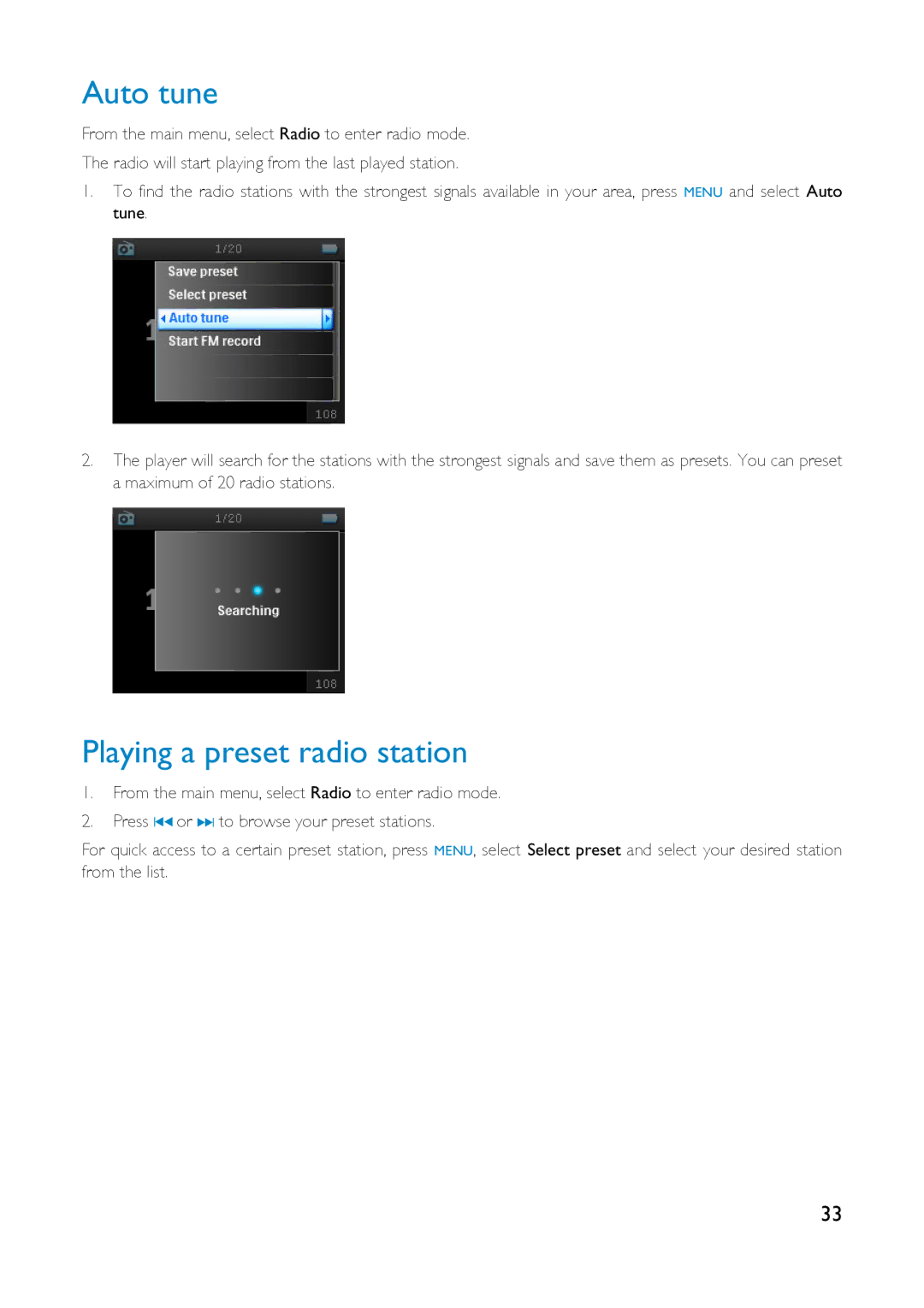 Philips HDD6320 user manual Auto tune, Playing a preset radio station 