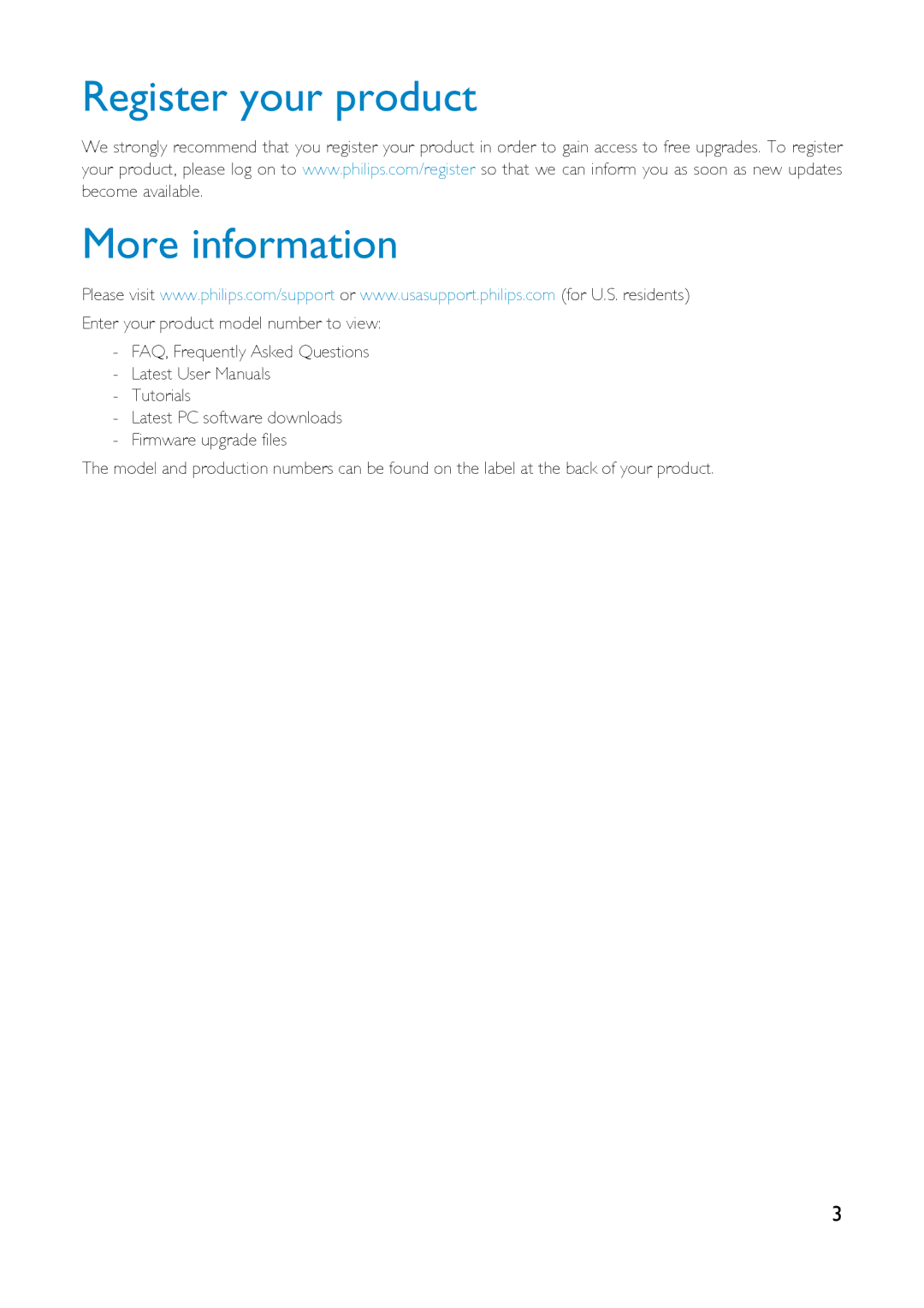 Philips HDD6320 user manual Register your product More information 