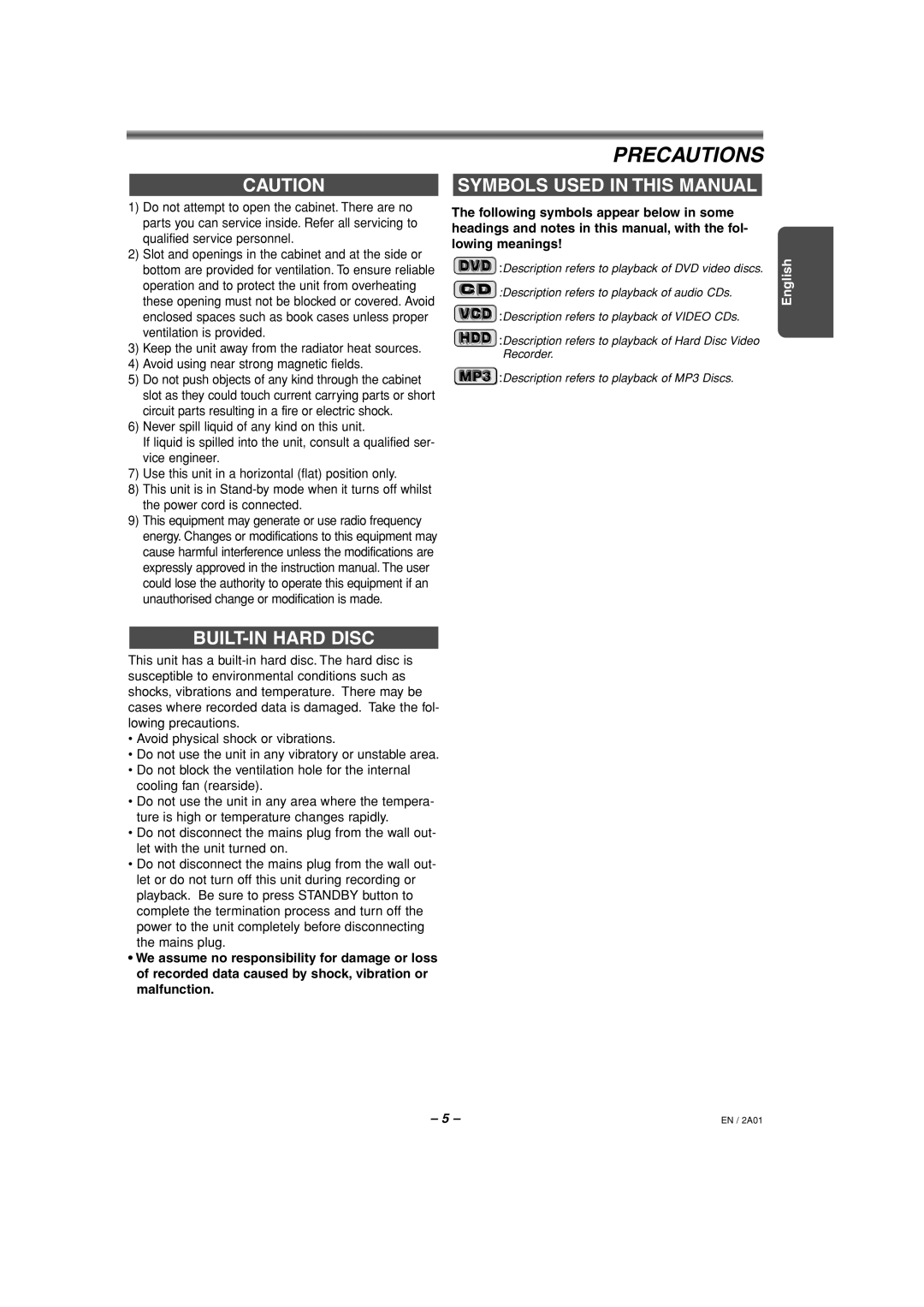 Philips HDR1000/01 specifications Symbols Used in this Manual, BUILT-IN Hard Disc 