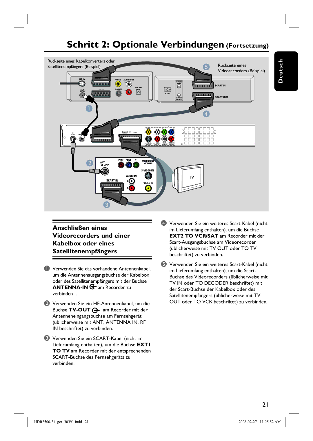 Philips HDR3500 manual Verbinden, Videorecorders Beispiel 