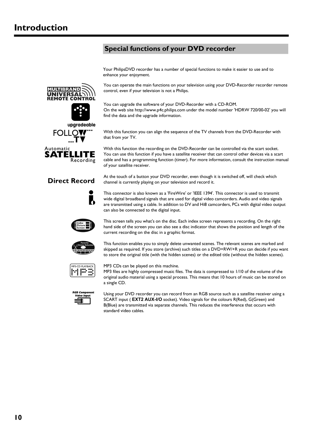 Philips HDRW 720/00-02 operating instructions Special functions of your DVD recorder 