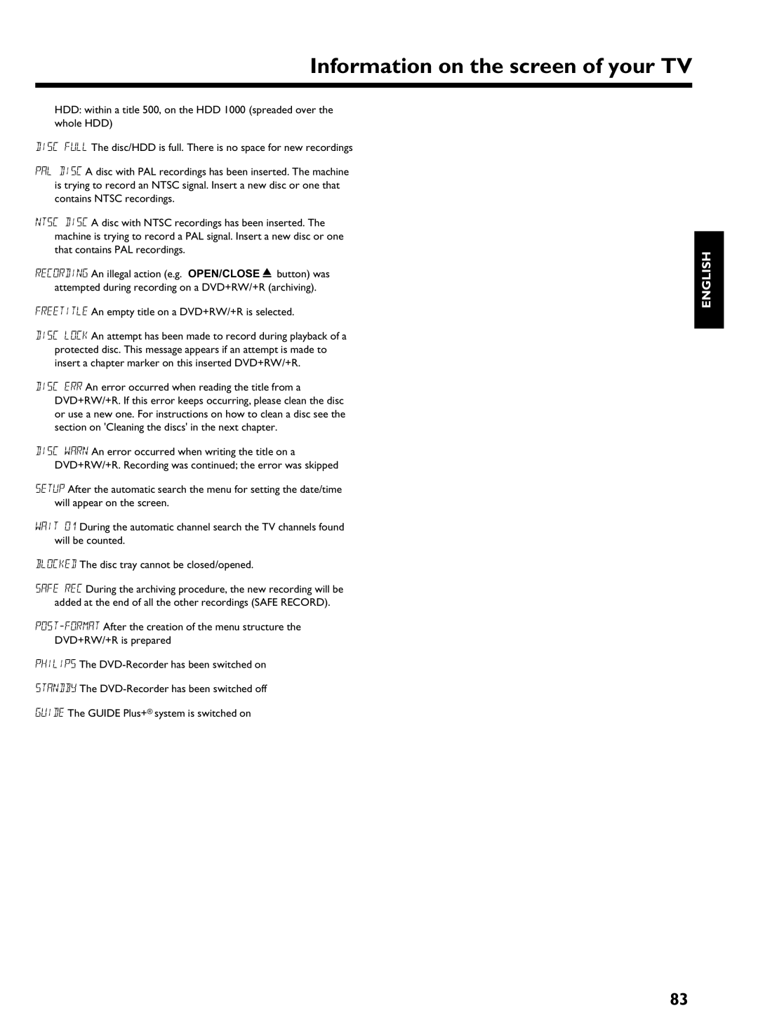 Philips HDRW 720/00-02 operating instructions An empty title on a DVD+RW/+R is selected 