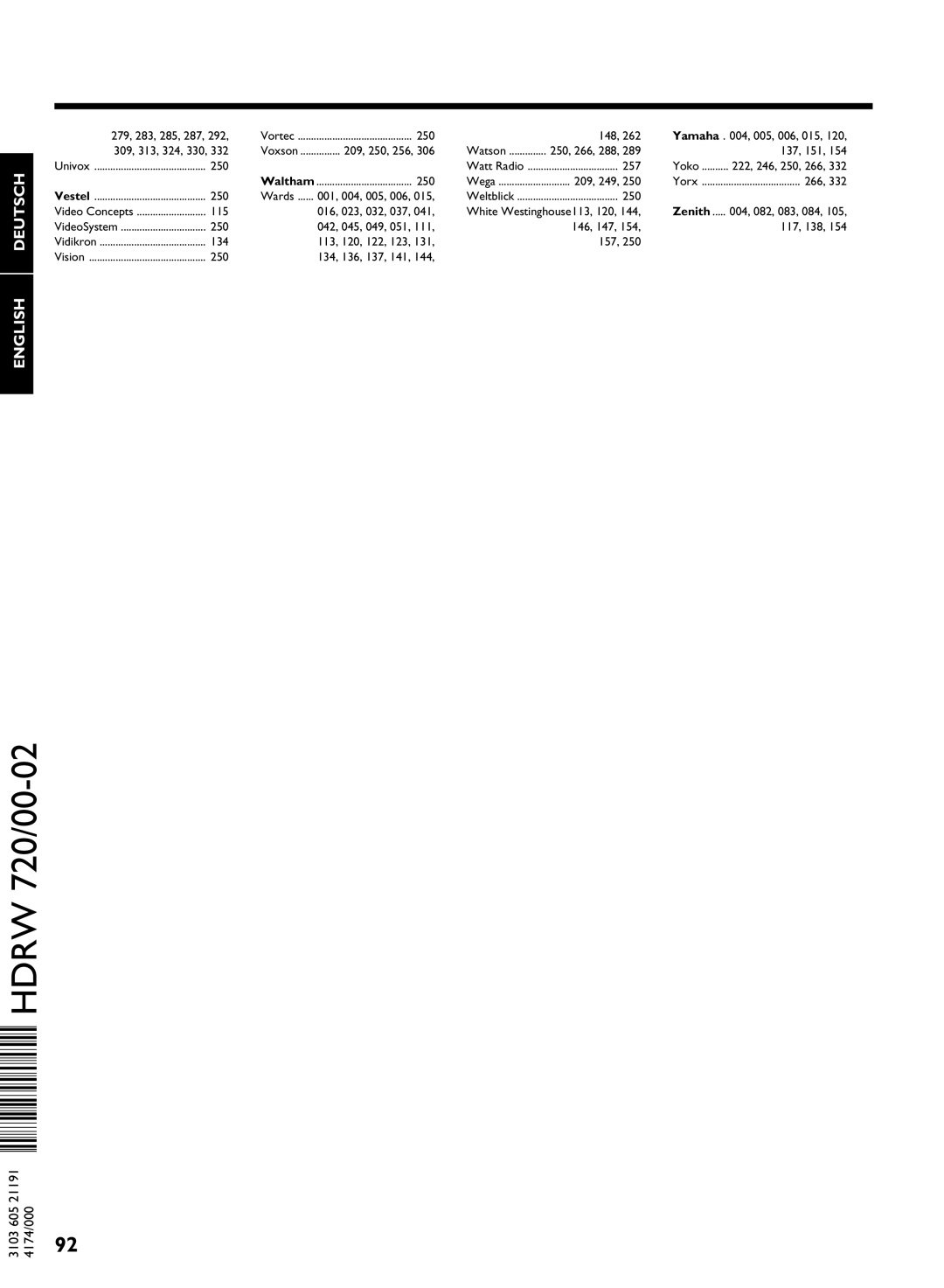 Philips HDRW 720/00-02 operating instructions English Deutsch, 3103 605 4174/000 